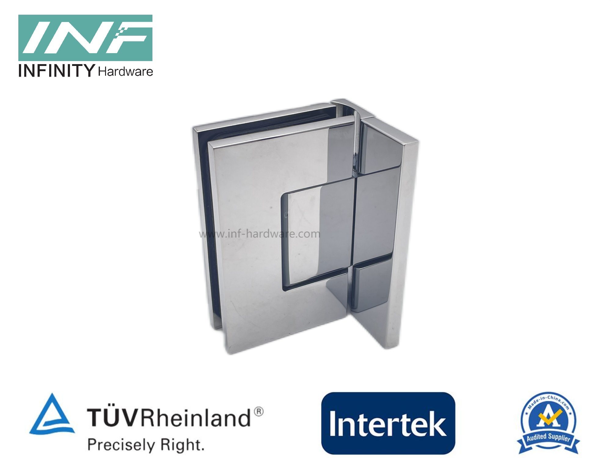 Glass To Wall Full Plate Square Corner Glass Door Shower Hinge with Adjustable Pin Function And with Cover All The Screw Unvisiable Chrome Finished