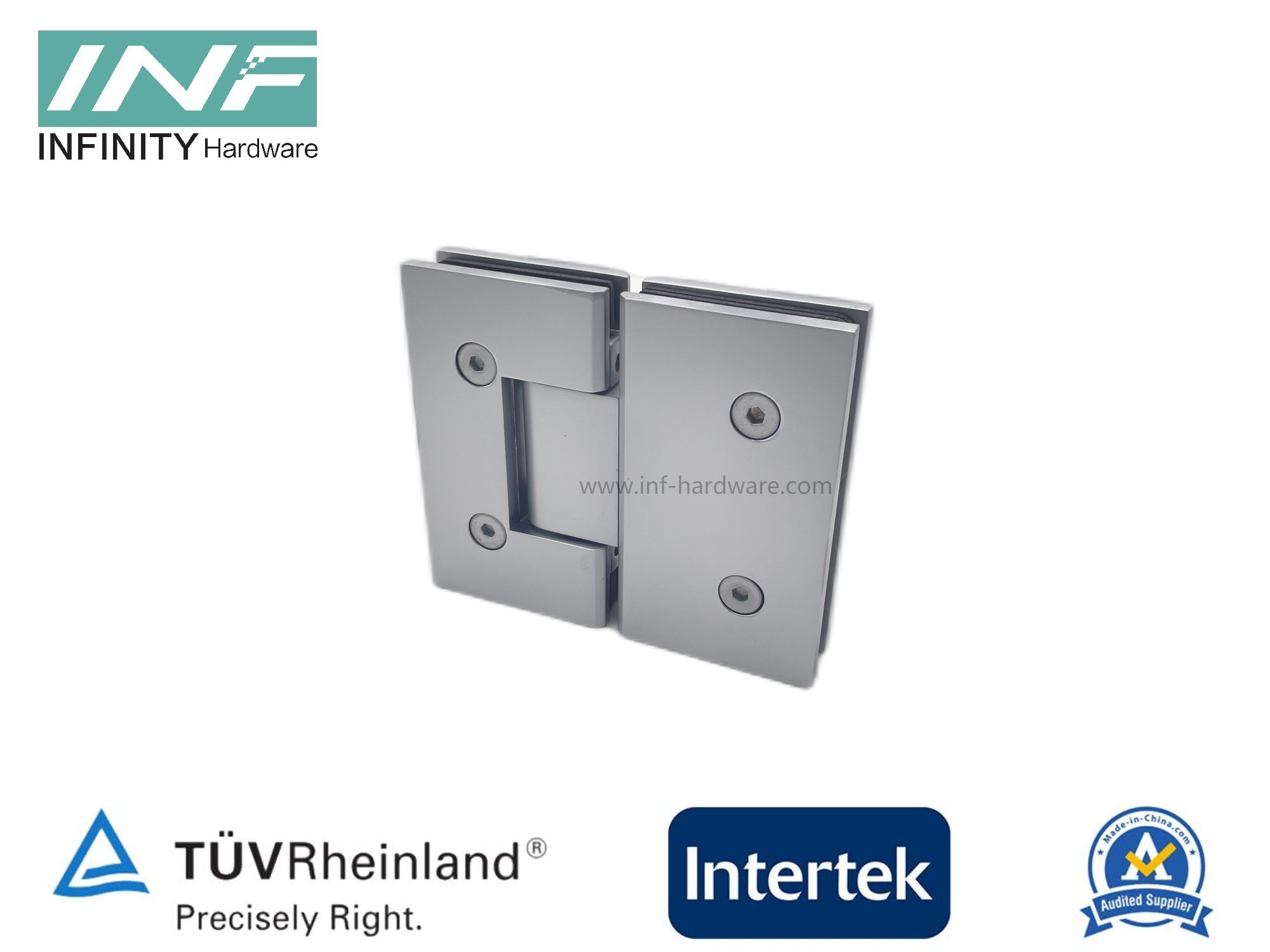 Glass Fitting Heavy Duty Straight Corner Glass to Glass 180° Door Shower Hinge with 85 Reversible Pivot Pin and off-Angle Adjustable Pivot Pin Are