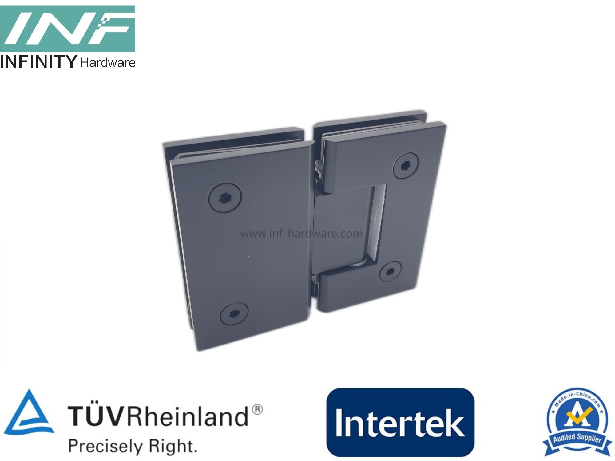 Glass to Glass Straight Corner 180° Glass Door Shower Hinge with 85° & 90° Pin Adjustable Function Matte Black Finished