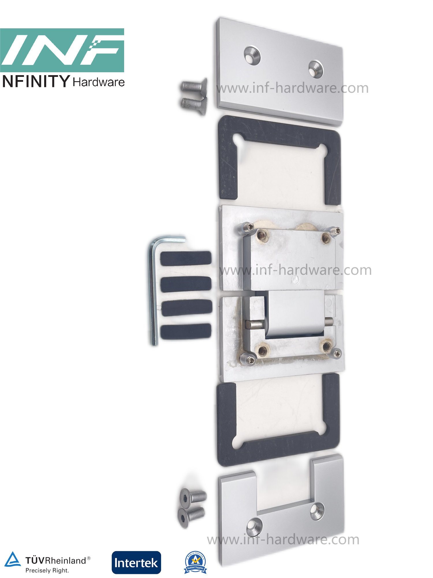Glass Fitting Heavy Duty Straight Corner Glass to Glass 180° Door Shower Hinge with 85 Reversible Pivot Pin and off-Angle Adjustable Pivot Pin Are