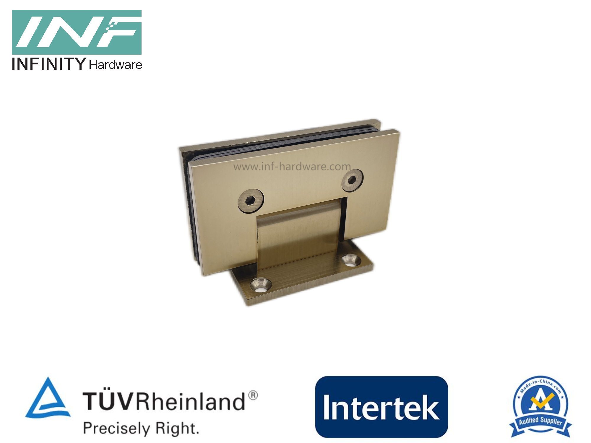 Glass Fitting Heavy Duty Straight Corner Glass to Wall Short Plate Door Shower Hinge with 85 Pivot Pin and off-Angle Adjustable Pivot Pin Are Available Brd.Bron
