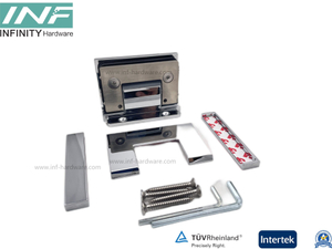 Glass to Wall Full Plate Square Corner Glass Door Shower Hinge with Adjustable Pin Function and with Cover All The Screw Unvisiable Chrome Finished